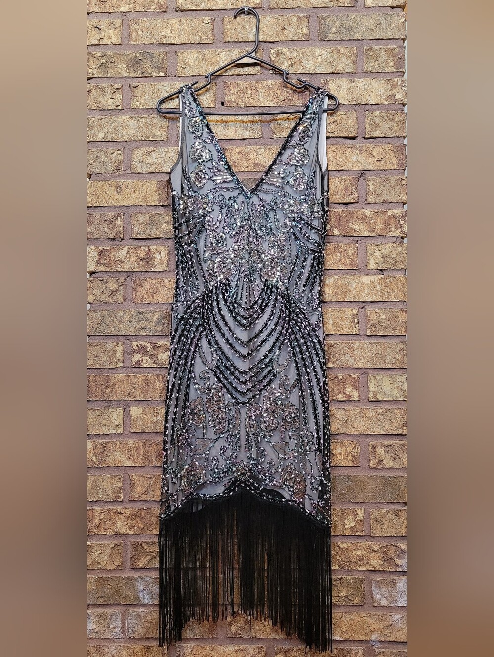 Babeyond 1920s Inspired Beaded Fringe Flapper Dress Great Gatsby Cocktail Size M